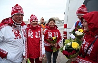 Встреча призёров зимней Паралимпиады в Сочи из Тюменской области в аэропорту «Рощино». 19 марта 2014 года